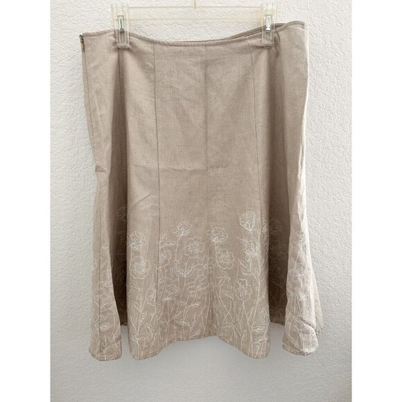 Christopher & Banks‎ Women's Skirt 12 Tan Linen Embroidered Cottagecore Fairy - Picture 6 of 9